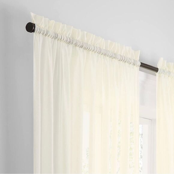 PairstoGo Victoria Voile Ivory rod pocket window panels.  Two packages available - Picture 3 of 10